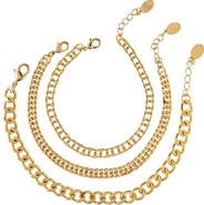 RIVKA FRIEDMAN Set of 3 18k Gold Plated Curb Chain Bracelets