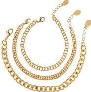 RIVKA FRIEDMAN Set of 3 18k Gold Plated Curb Chain Bracelets