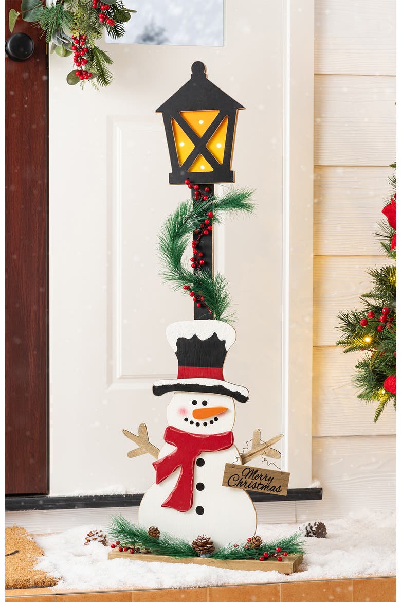 Lighted Christmas Wood Snowman Lamp Porch Decor, Alternate, color, White