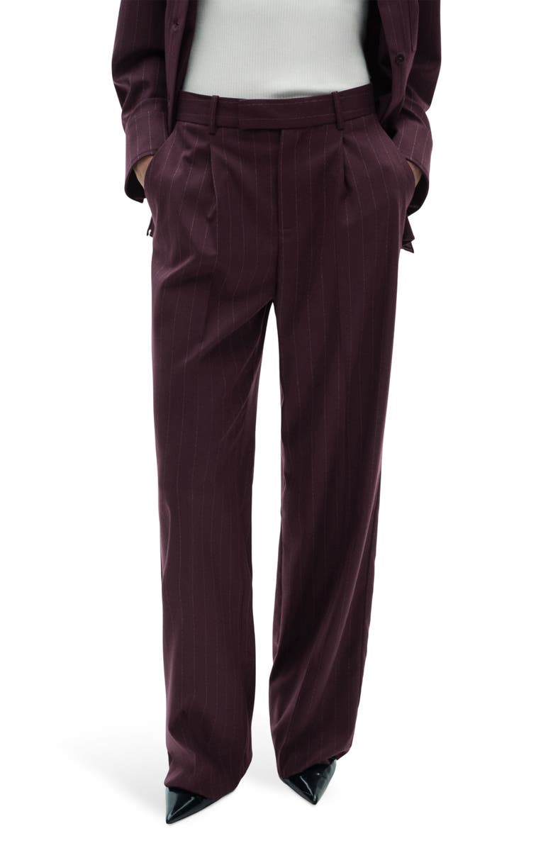 MANGO Pleated Pinstripe Pants, Main, color, Wine