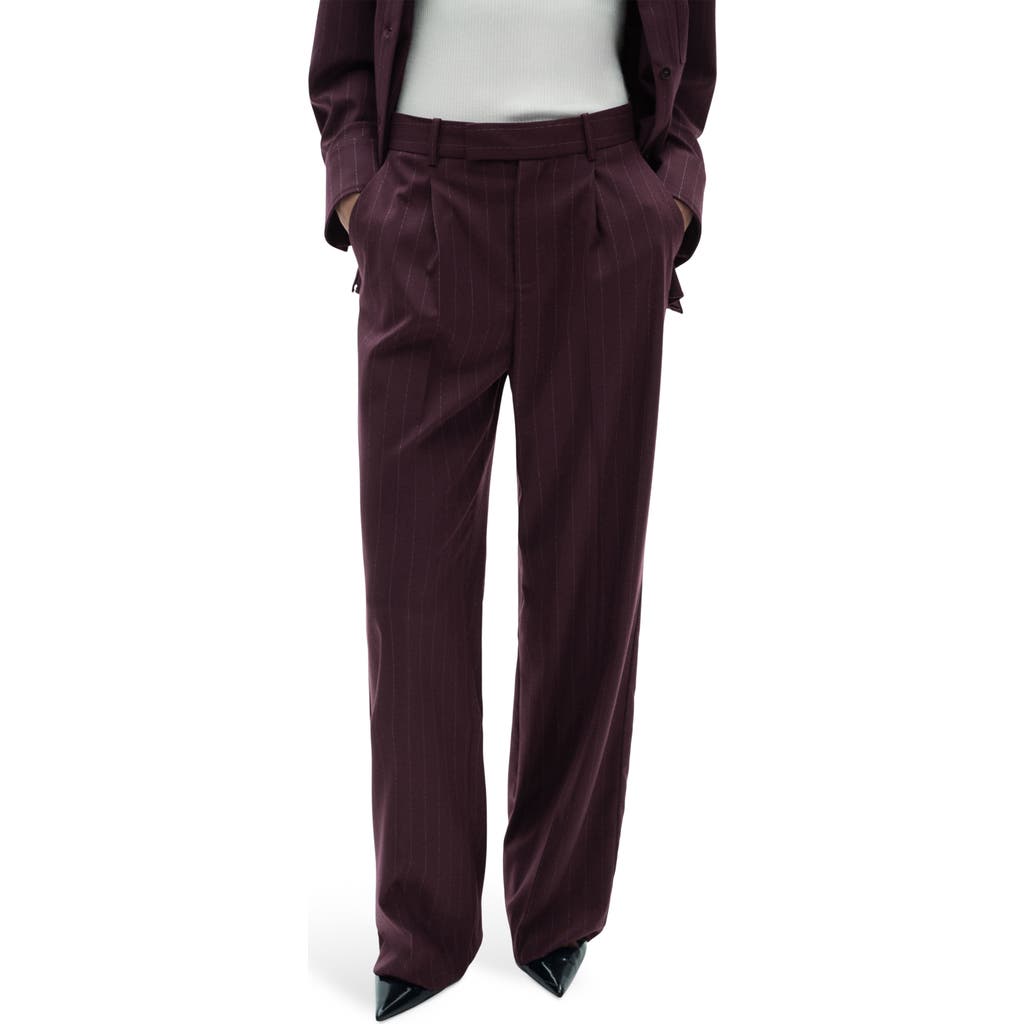 Shop Mango Pleated Pinstripe Pants In Wine