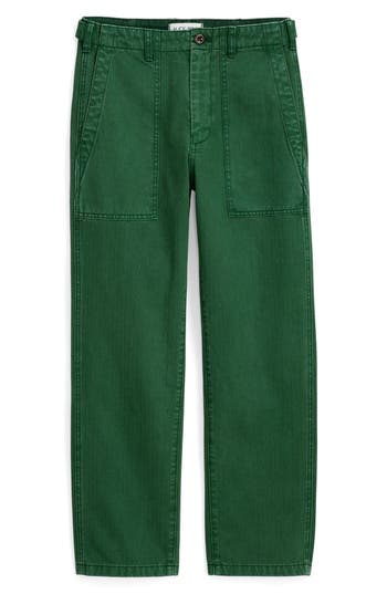 Alex Mill Neil Herringbone High Waist Straight Leg Utility Pants In Green