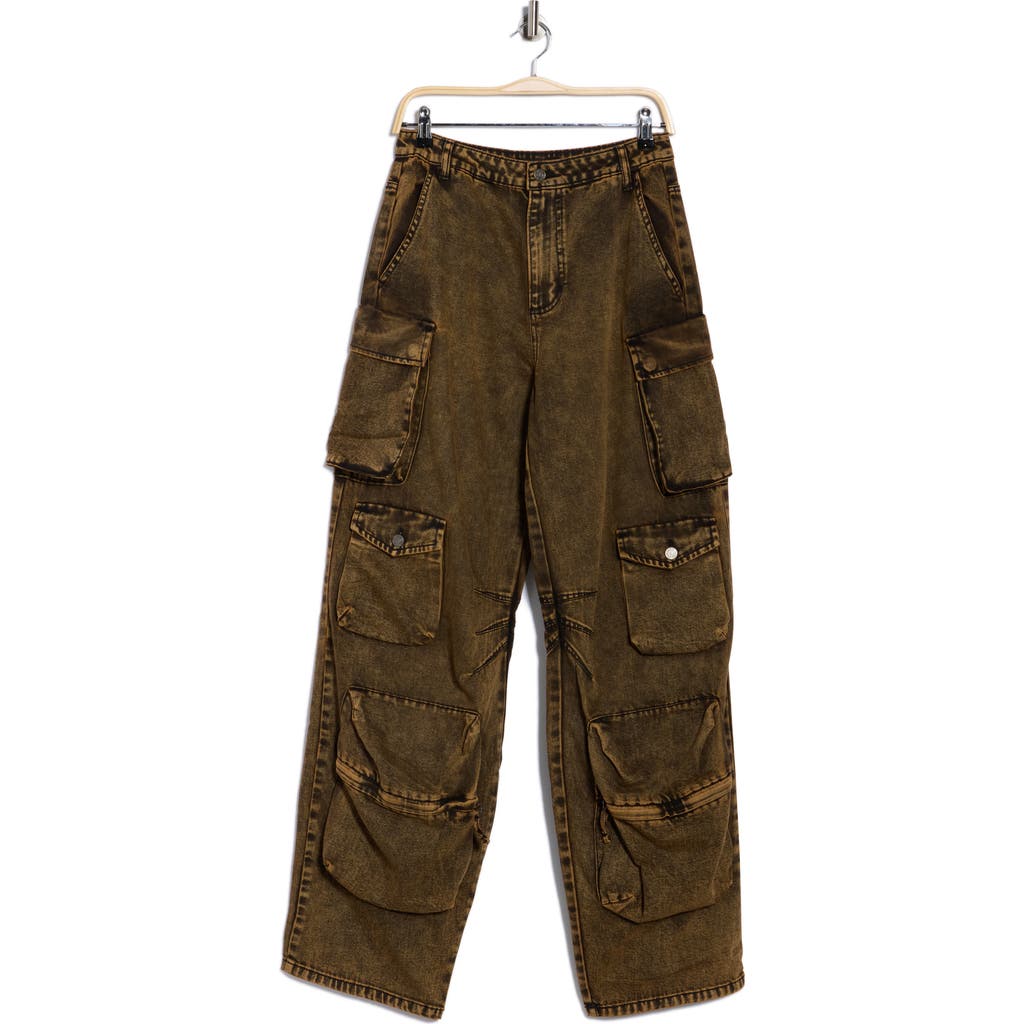 Afrm Parker Wide Leg Cargo Jeans In Brown