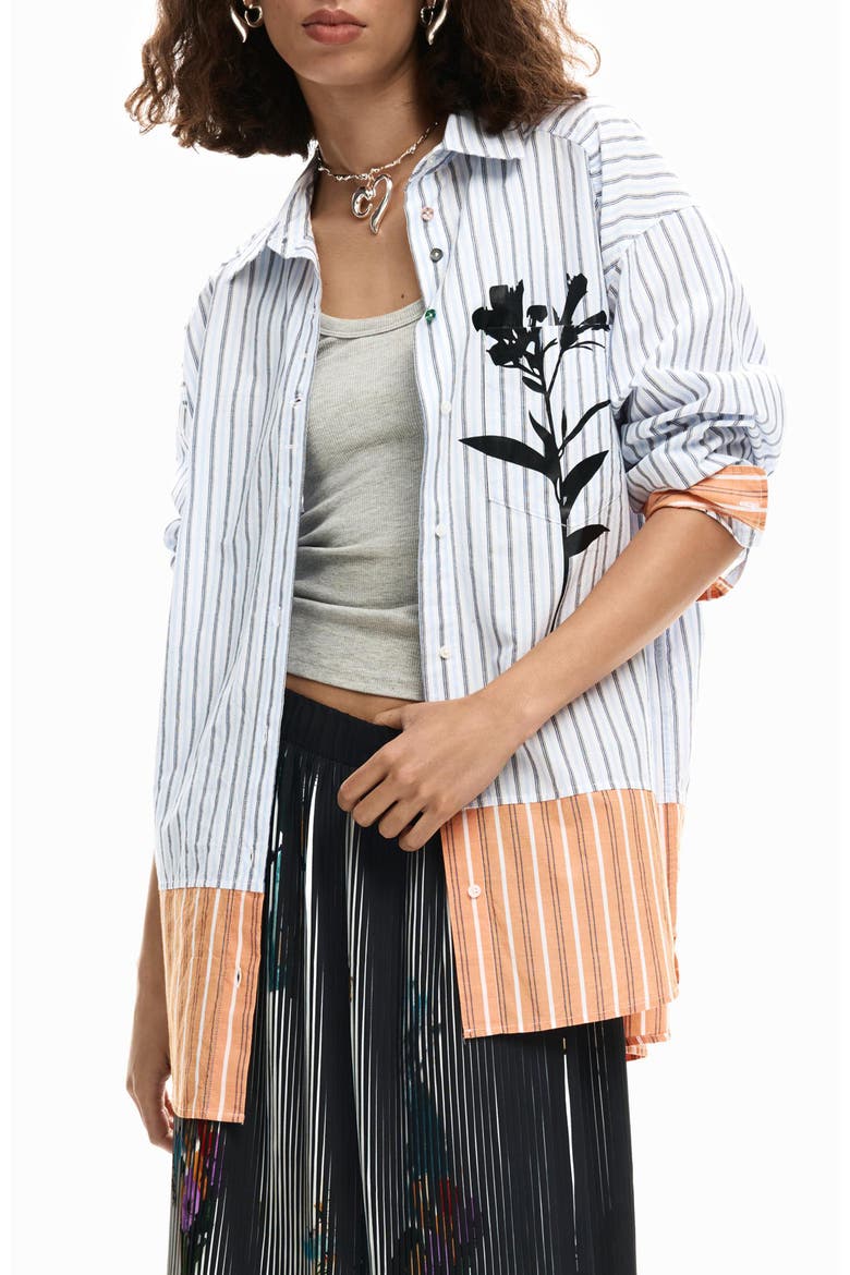 Flower & Stripe Woven Shirt, Main, color, OFF WHITE