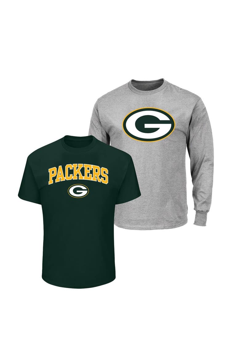 Men's Fanatics  Dark Green/Heather Gray Green Bay Packers Big & Tall 2-Pack T-Shirt Set, Main, color, Dark Green