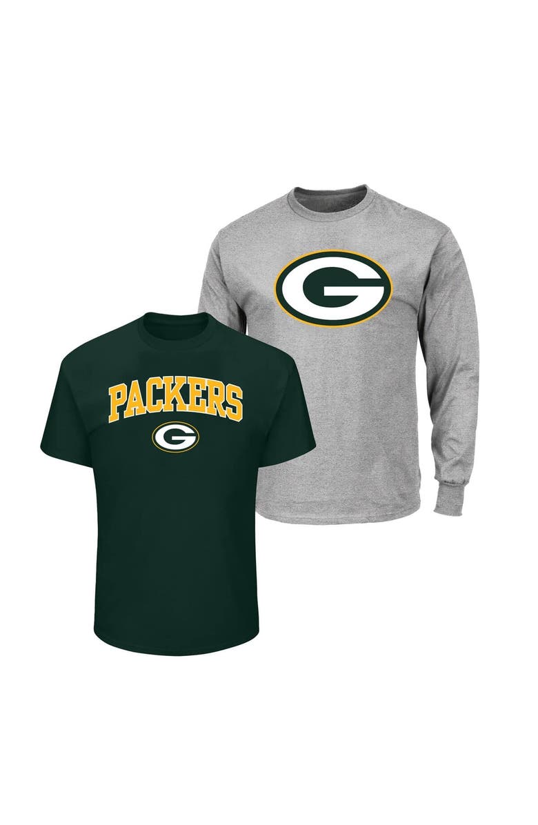 FANATICS Men's Fanatics  Dark Green/Heather Gray Green Bay Packers Big & Tall 2-Pack T-Shirt Set, Main, color, Dark Green