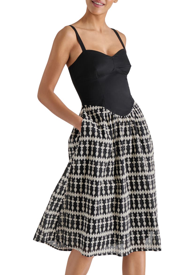 Aster Sleeveless Stretch Cotton Fit & Flare Dress, Alternate, color, BLACK/ WHITE