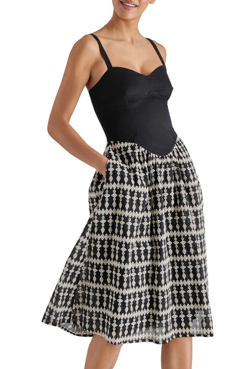 Steve Madden Aster Sleeveless Stretch Cotton Fit & Flare Dress, Alternate, color, Black/ White