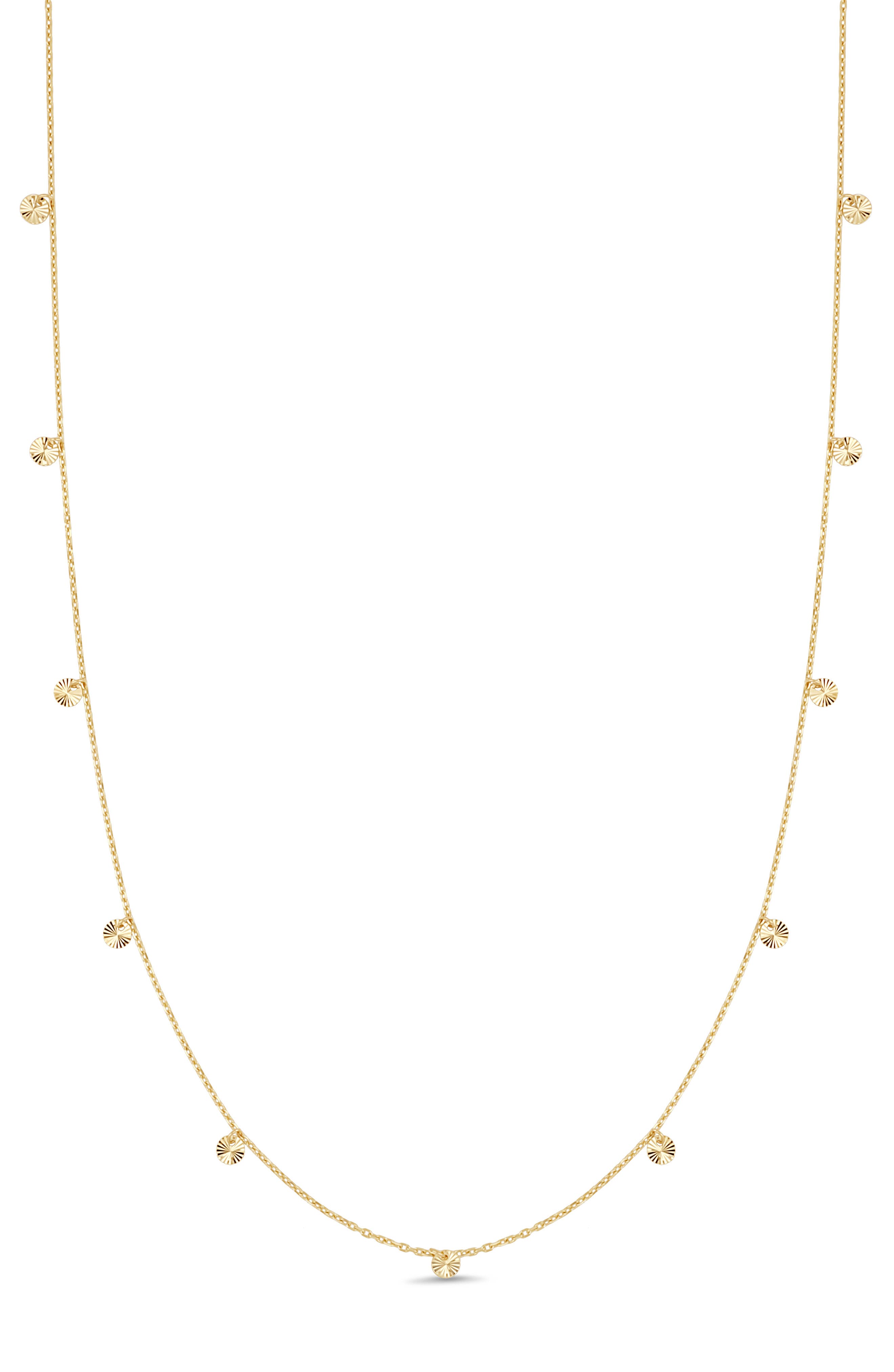 14K Yellow Gold Disc Station Necklace