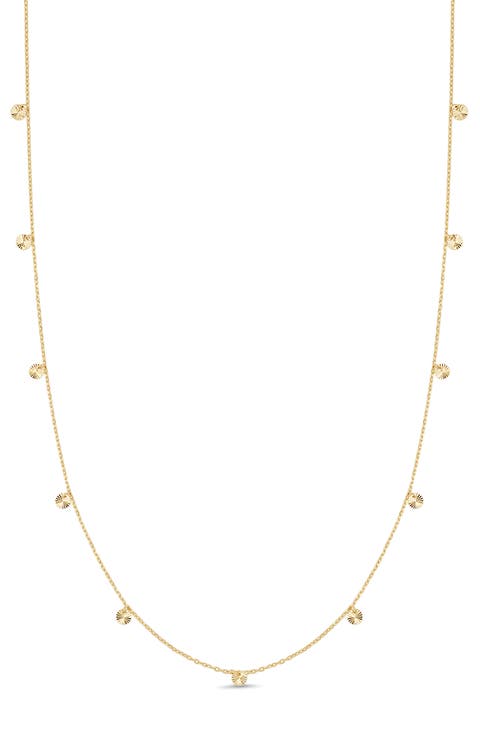 14K Yellow Gold Disc Station Necklace
