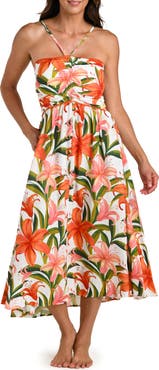 La Blanca Jungle Blossoms Lace Trim Midi Dress