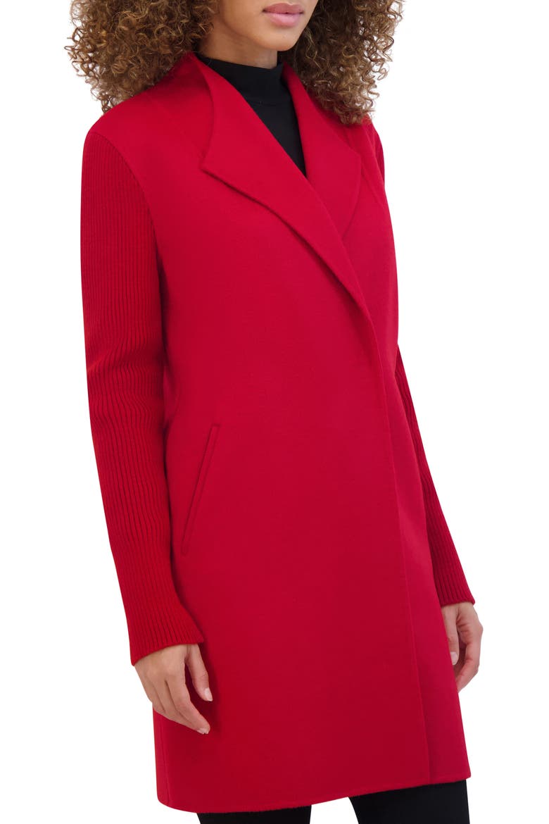 Knit Sleeve Wool Blend Coat, Alternate, color, RED