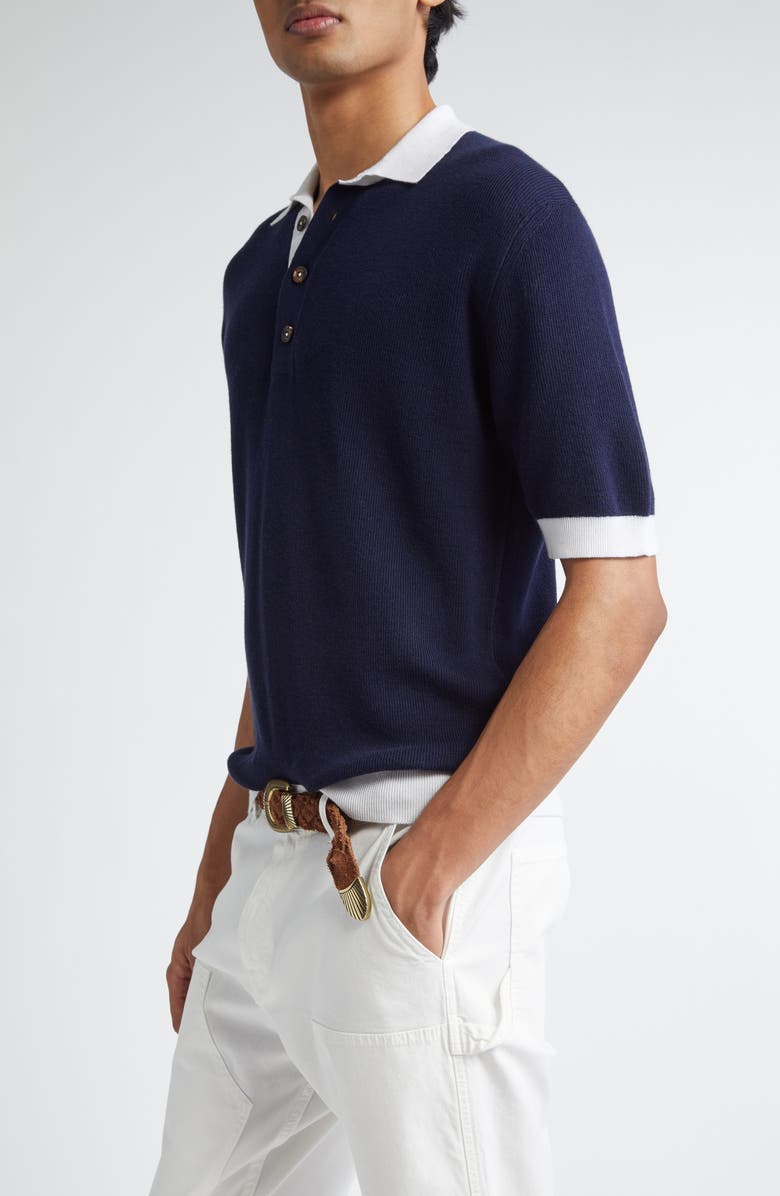 Eleventy Cotton & Virgin Wool Polo Sweater, Alternate, color, 11-01 Blue And White