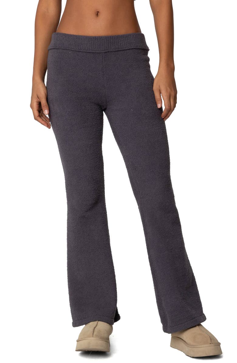 EDIKTED Plush Flare Leg Pants, Main, color, Dark Gray