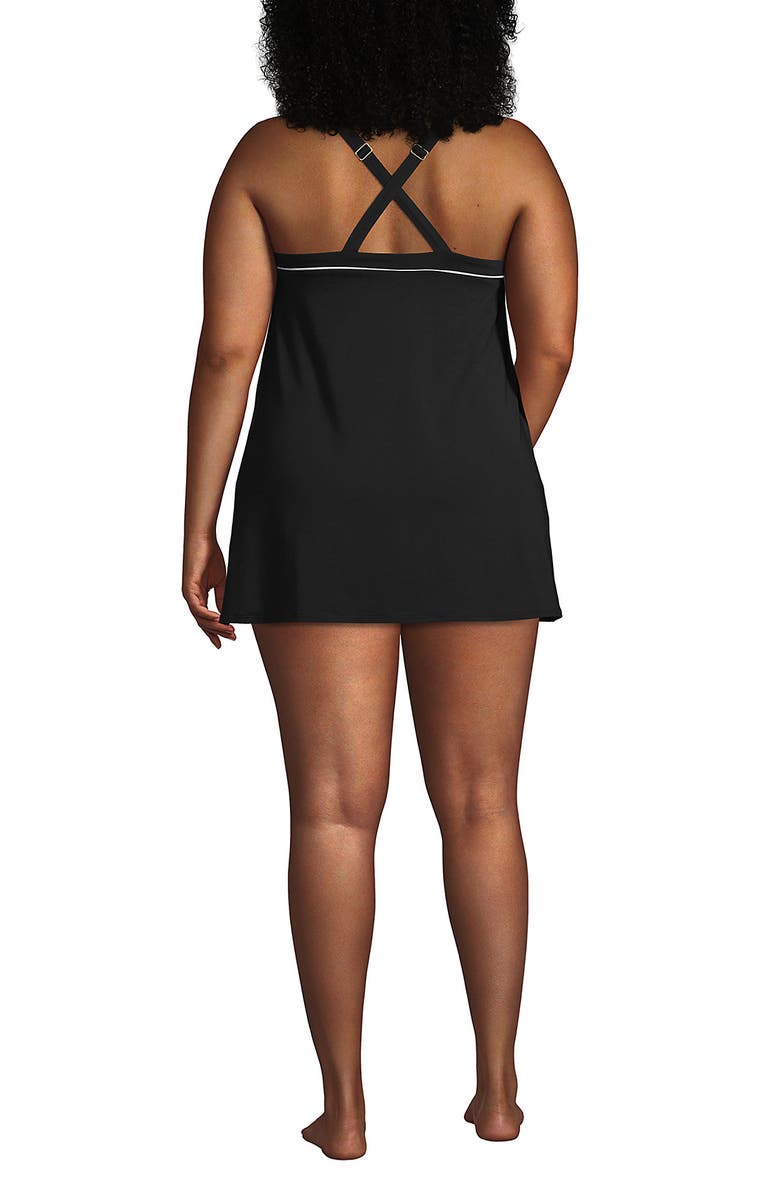 Lands' End Plus Size DD-Cup Chlorine Resistant High Neck Swim Dress One Piece Swimsuit Adjustable Strap, Alternate, color, Black/White