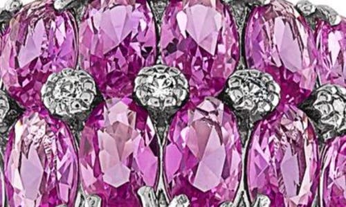 Fzn Sterling Silver Lab-created Pink Sapphire Triple Row Ring