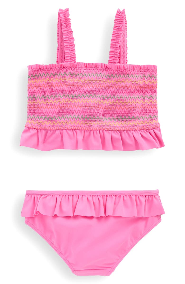 Mini Boden Kids' Smocked Embroidered Peplum Two-Piece Swimsuit, Alternate, color, Pink Fruit