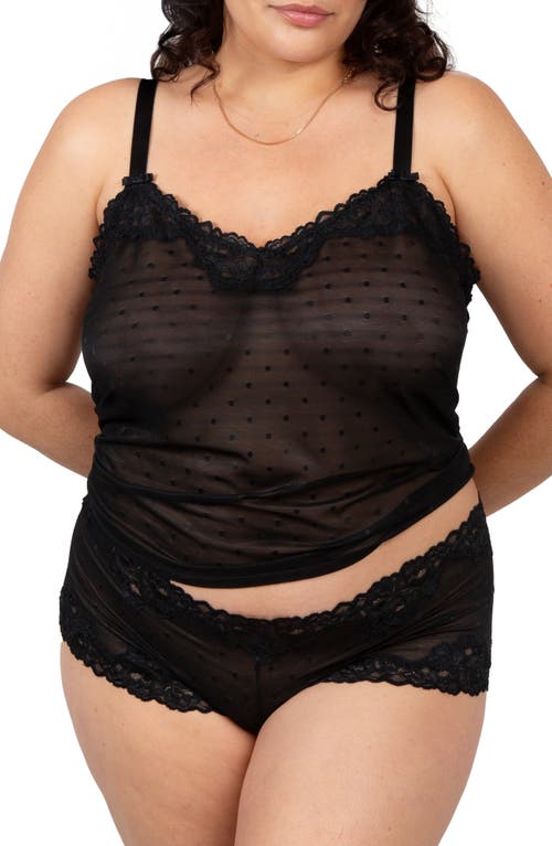 Curvy Couture Sheer Whisper Camisole & Boyshorts Set in Onyx 