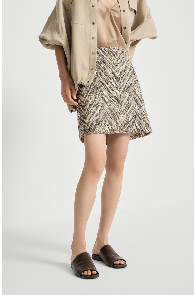 Dazzling chevron embroidery mini skirt, Alternate, color, Brown