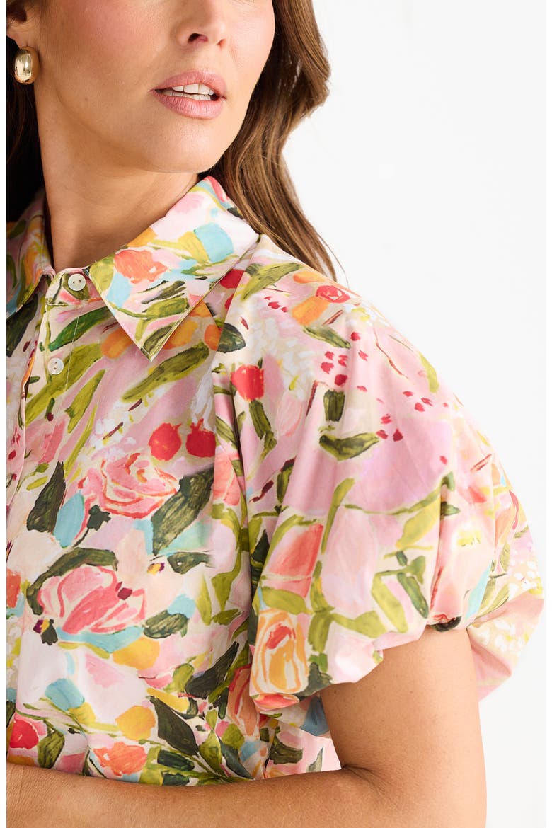Meadow Floral Puff Sleeve Button-Up Top, Alternate, color, ZOES GARDEN