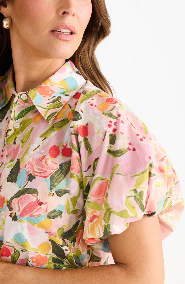 Brave+True Meadow Floral Puff Sleeve Button-Up Top, Alternate, color, Zoes Garden