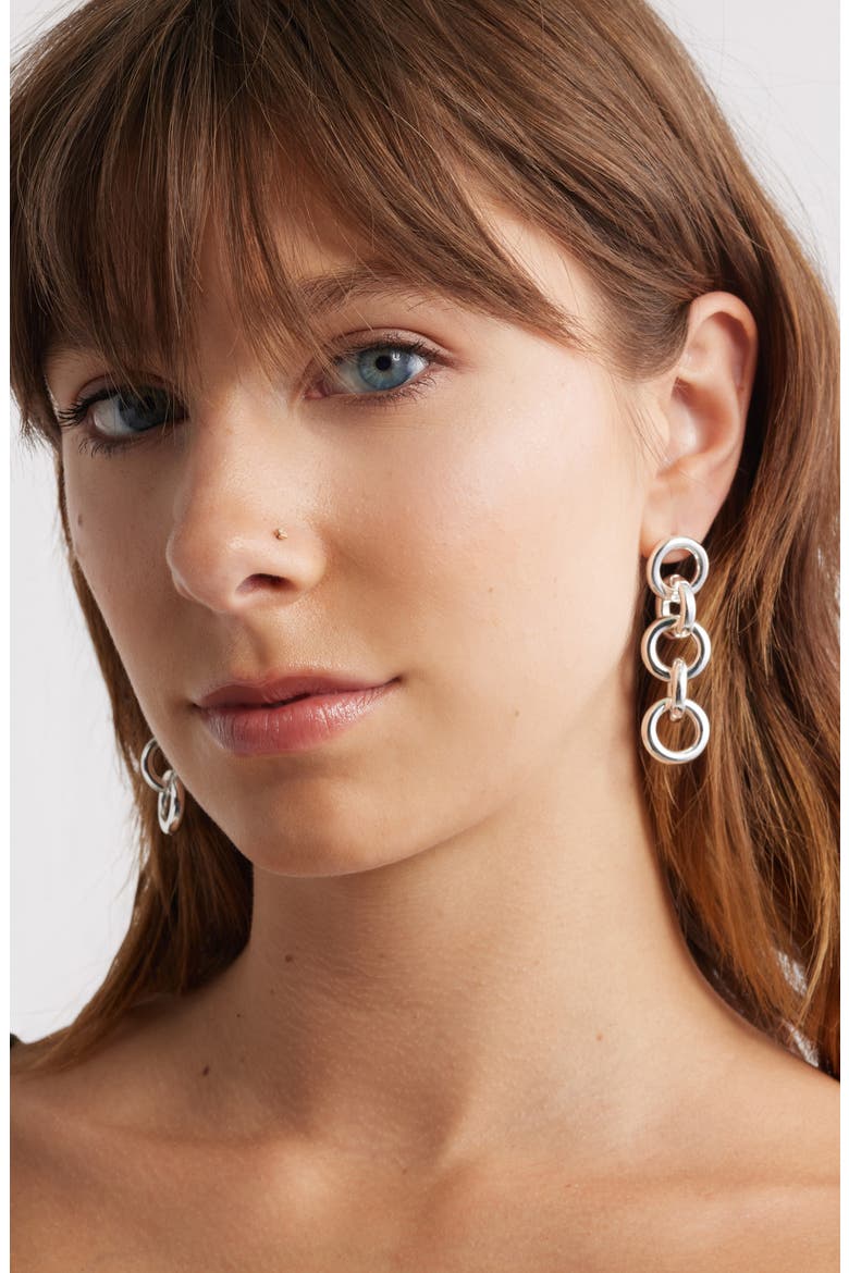Round Link Drop Earrings, Alternate, color, SILVER