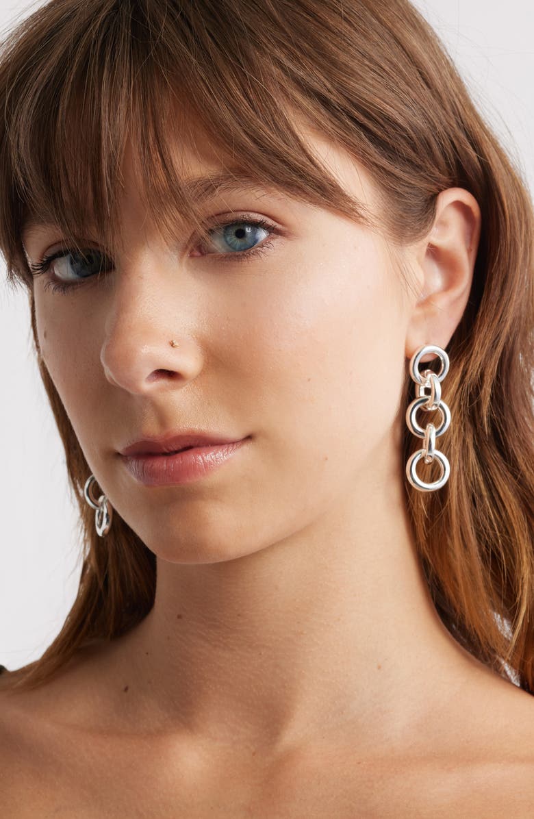 Open Edit Round Link Drop Earrings, Alternate, color, Silver