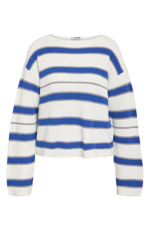 Noisy May Short Sleeve Ribbed Knit Top In Black And Cream Stripe In Eggnog Stripes Mgm