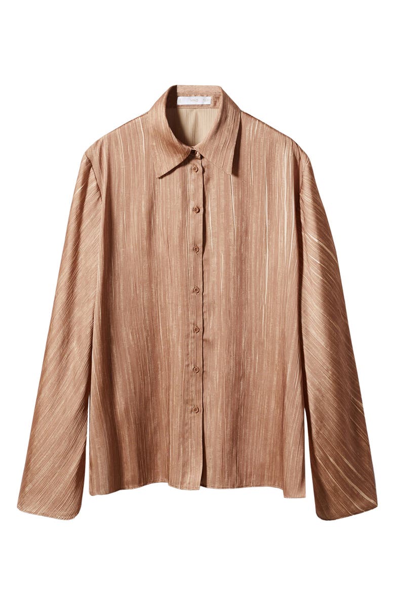 MANGO Pleated Satin Button-Up Shirt, Alternate, color, 