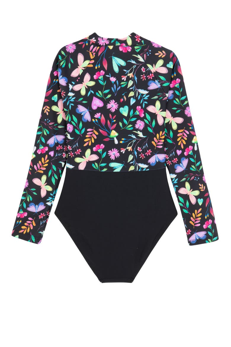 Butterfly Dream Long Sleeve Zip Front One Piece, Alternate, color, multi