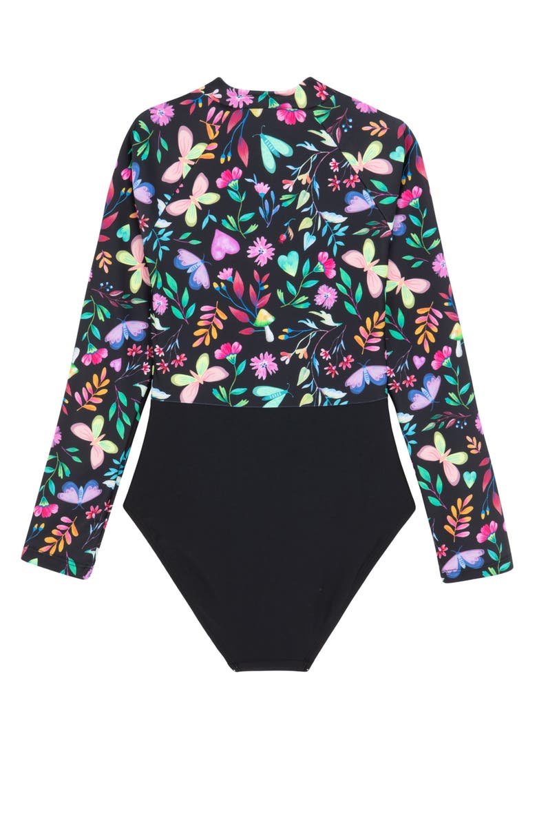 Gottex Kids Butterfly Dream Long Sleeve Zip Front One Piece, Alternate, color, Multi