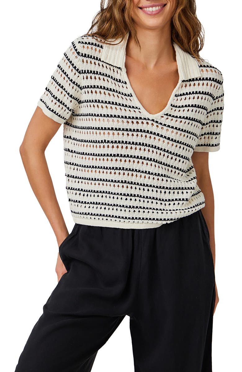 Bella Dahl Mixed Stitch Short Sleeve Linen & Cotton Sweater, Main, color, 