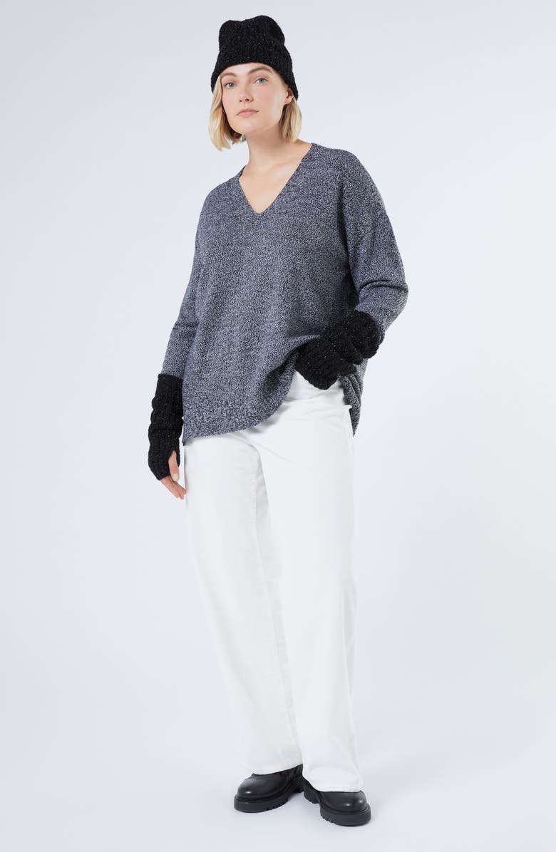Marina Rinaldi Sierra V-Neck Wool Blend Sweater, Alternate, color, Black White