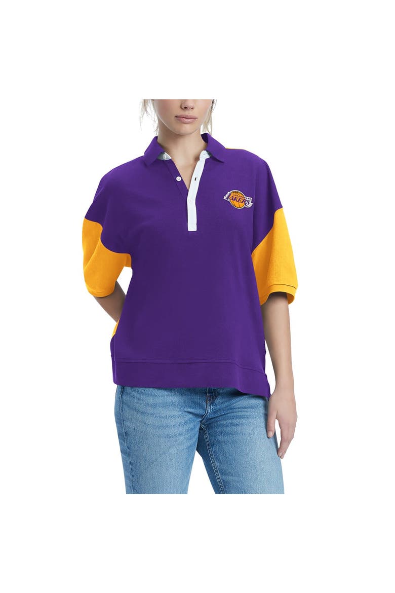 Women's Tommy Jeans Purple Los Angeles Lakers Taya Puff Sleeve Pique Polo Shirt, Main, color, Purple