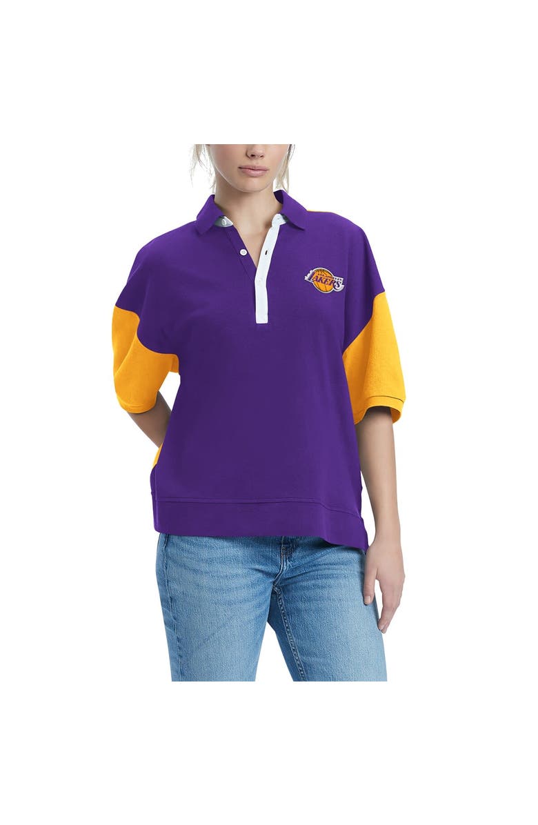 TOMMY JEANS Women's Tommy Jeans Purple Los Angeles Lakers Taya Puff Sleeve Pique Polo Shirt, Main, color, Purple