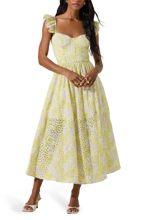 Wedelia Floral Print Ruffle Strap Midi Dress