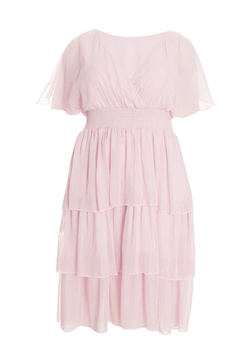 Quiz Plus Size Chiffon Glitter Tiered Dress In Pink