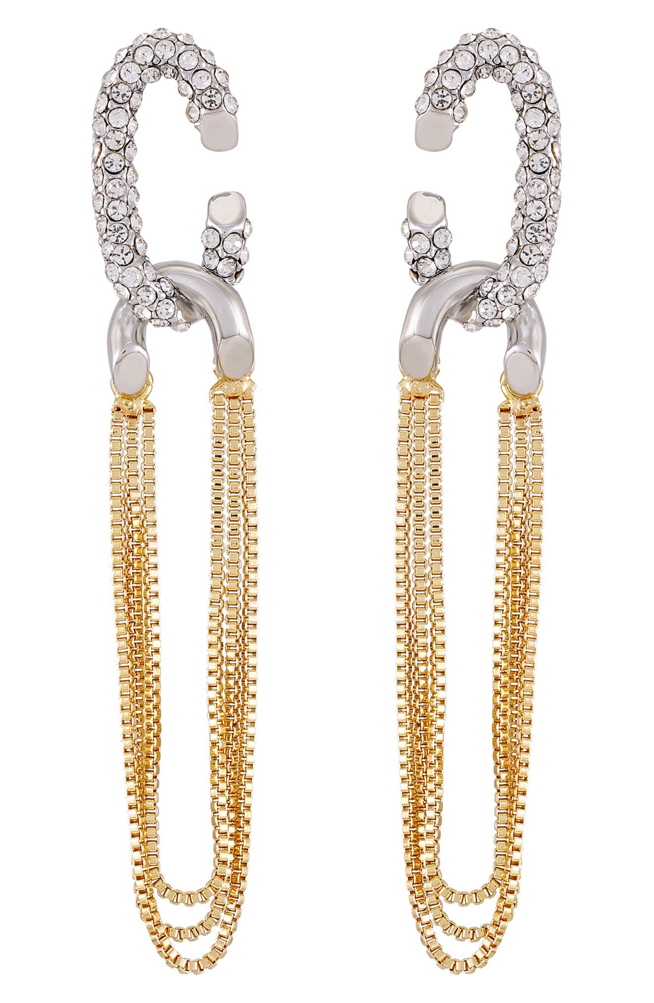 Vince Camuto Pavé Crystal Two-Tone Chain Drop Hoop Earrings