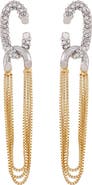 Vince Camuto Pavé Crystal Two-Tone Chain Drop Hoop Earrings