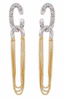 Vince Camuto Pavé Crystal Two-Tone Chain Drop Hoop Earrings