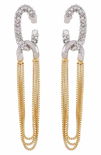 Vince Camuto Pavé Crystal Two-Tone Chain Drop Hoop Earrings