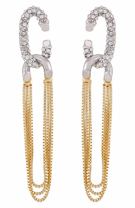 Vince Camuto Pavé Crystal Two-Tone Chain Drop Hoop Earrings