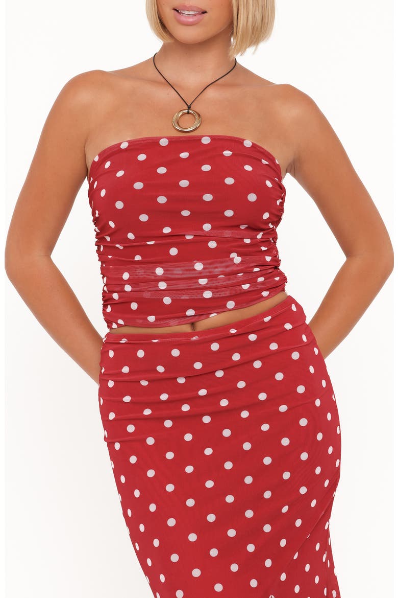 Tullia Polka Dot Strapless Mesh Top, Main, color, RED POLKA DOT