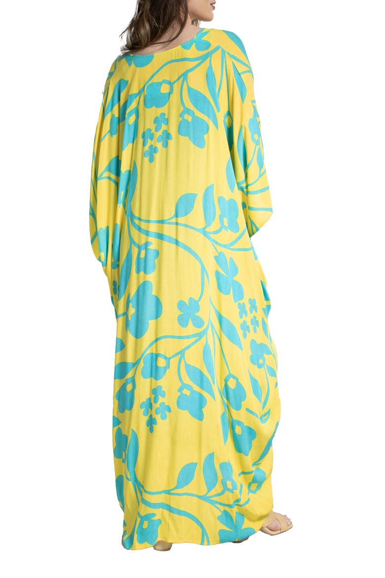 Floral Print Cover-Up Kaftan, Alternate, color, YELLOW
