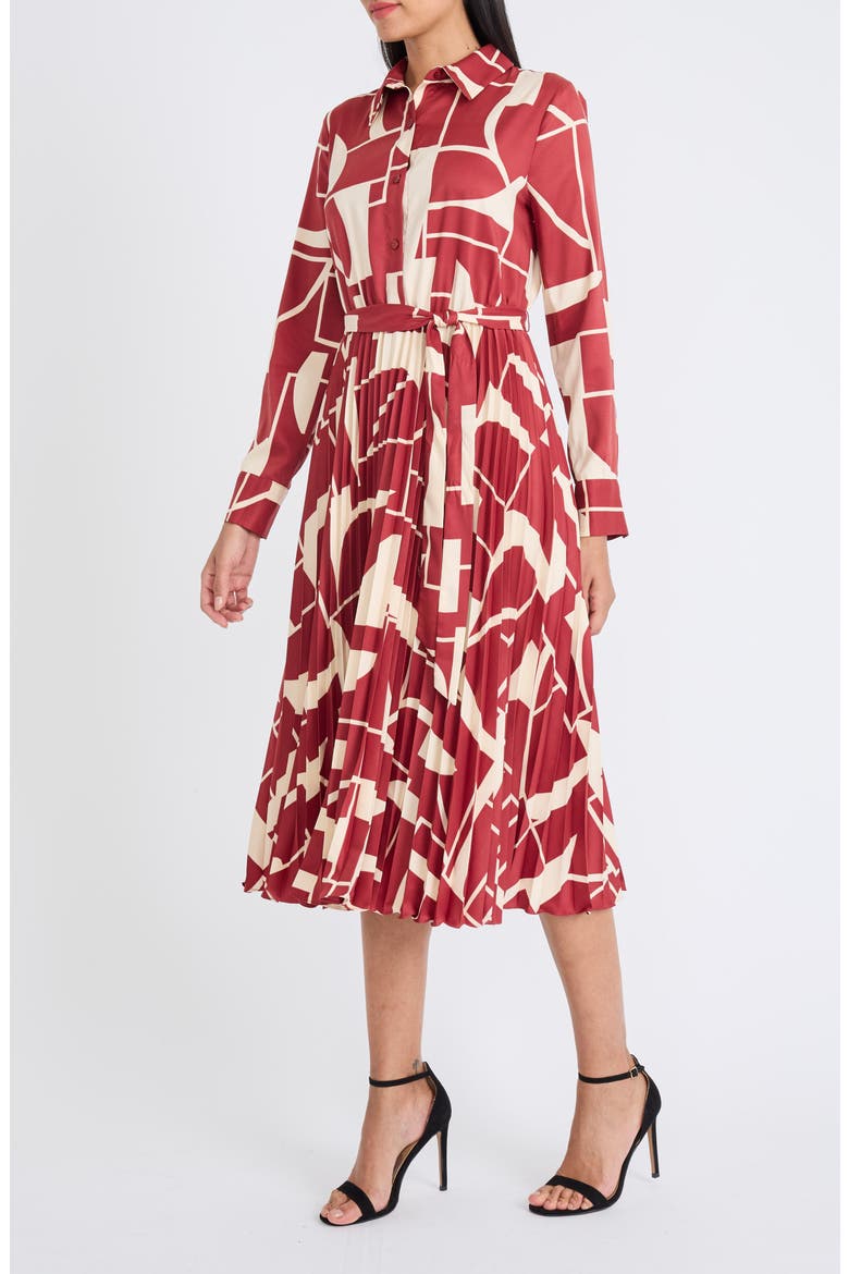 Long Sleeve Midi Shirtdress, Alternate, color, RUST WINE/ TAN