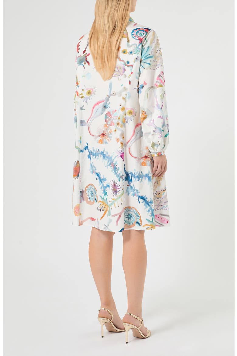 Watercolor Print Long Sleeve Shirtdress, Alternate, color, ICE