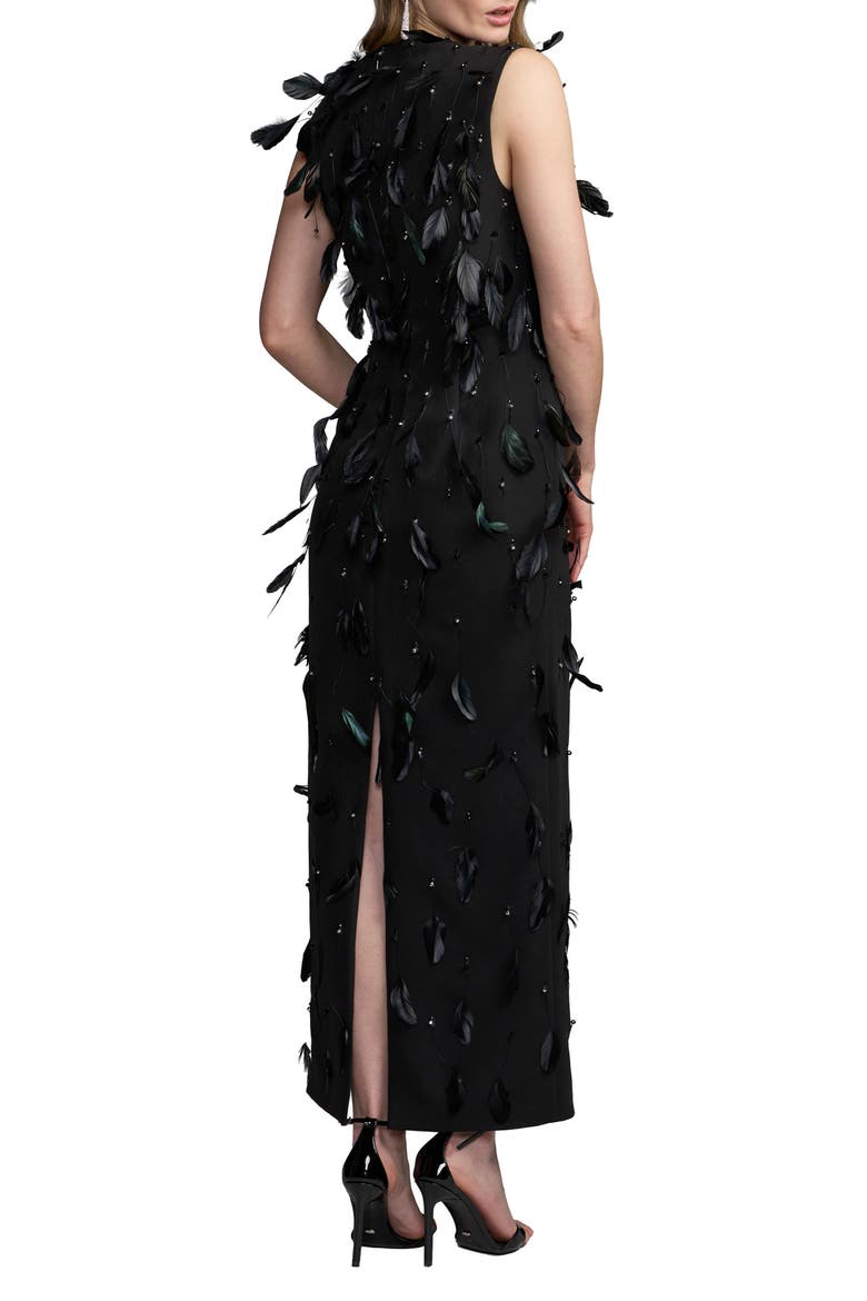 High Neck Sleeveless Feather Embellished Dress, Alternate, color, Black
