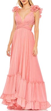 Mac Duggal Ruffle Sleeve V Neck A Line Gown