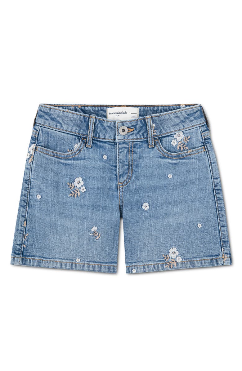 abercrombie kids Kids' Floral Toss Denim Shorts, Main, color, Cabin Blues