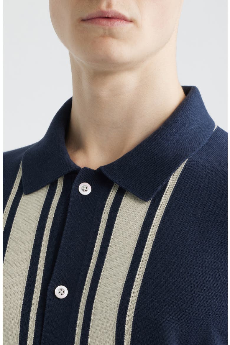 Border Stripe Short Sleeve Cotton Sweater Shirt, Alternate, color, INK